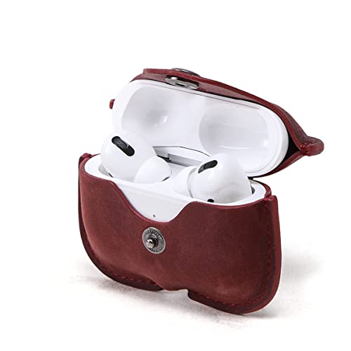 Hiram Crazy Horse Leder-Kopfhörerhülle kompatibel mit AirPods Pro, strapazierfähiges und weiches Leder, Reise-Etui mit Schlüsselanhänger von Hiram