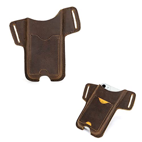 Hiram Leder-Handy-Holster, universelle Gürteltasche, Gürtelschlaufe, Handytaschen mit Kartenschlitz-Design, kompatibel für 6,1 Zoll iPhone für Männer (Linkshänder) von Hiram