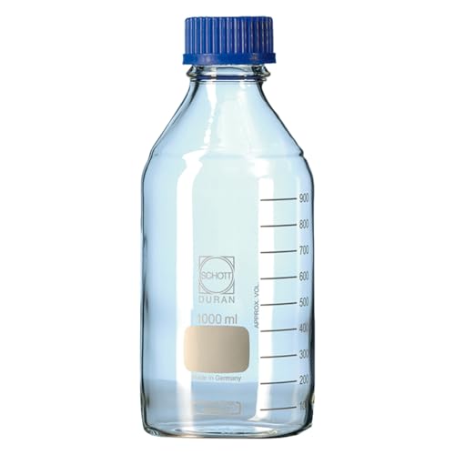 Hirschmann DURAN Borosilikatglas 3.3 Laborflasche mit Schraubverschlusskappe und Ausgießring, Weiß/Blau, GL 45 Gewinde, 5000 ml Kapazität, 182 mm Durchmesser, 330 mm Höhe Hirschmann DURAN Borosilikatglas 3.3 Laborflasche mit Schraubverschlusskappe und Ausgießring, Weiß/Blau, GL 45 Gewinde, 5000 ml Kapazität, 182 mm Durchmesser, 330 mm Höhe von Hirschmann