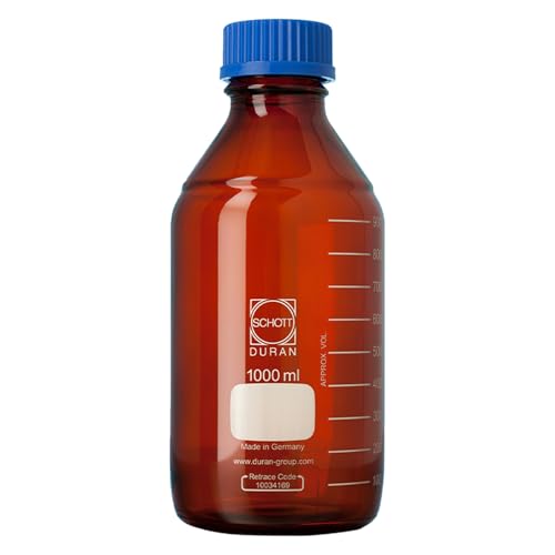 Hirschmann DURAN Borosilikatglas 3.3 Weithals Laborflasche mit Schraubverschlusskappe und Ausgießring, Braun/Blau, GLS 80 Gewinde, 1000 ml Kapazität, 218 mm Höhe Hirschmann DURAN Borosilikatglas 3.3 Weithals Laborflasche mit Schraubverschlusskappe und Ausgießring, Braun/Blau, GLS 80 Gewinde, 1000 ml Kapazität, 218 mm Höhe von Hirschmann