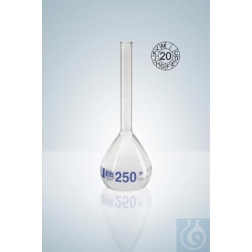 Hirschmann Duran Messkolben mit Bördelrand, Klasse A, Blau Graduiert, 5 ml Kapazität, 0,025 ml Toleranz, 70 mm Höhe, 2 Stück von Hirschmann