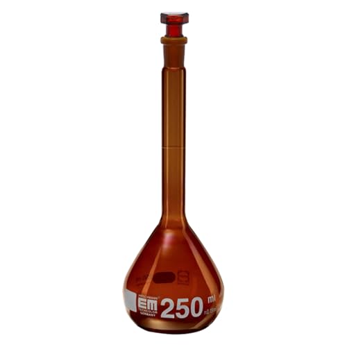 Hirschmann Duran Messkolben mit Glas-Stopfen, Klasse A, Braunglas, Weiß Graduiert, NS 19/26, 500 ml Kapazität, 0,25 ml Toleranz, 260 mm Höhe, 2 Stück Hirschmann Duran Messkolben mit Glas-Stopfen, Klasse A, Braunglas, Weiß Graduiert, NS 19/26, 500 ml Kapazität, 0,25 ml Toleranz, 260 mm Höhe, 2 Stück von Hirschmann