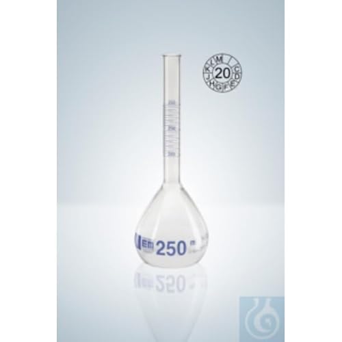 Hirschmann Duran Messkolben ohne Schliff, Fertigpackungsverordnung, Klasse A, Blau Graduiert, 295 – 305 mm Skala, 300 ml Kapazität, 0,5 ml Toleranz, 240 mm Höhe, 2 Stück Hirschmann Duran Messkolben ohne Schliff, Fertigpackungsverordnung, Klasse A, Blau Graduiert, 295 – 305 mm Skala, 300 ml Kapazität, 0,5 ml Toleranz, 240 mm Höhe, 2 Stück von Hirschmann