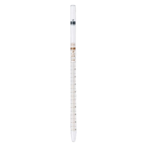 Hirschmann Kalk-Natron-Glas Messpipette, KB, Nullpunkt Unten, Klasse AS, Transparent (Klar), Braun Graduiert, 2 ml Kapazität, 0.02 ml Teilung, 360 mm Länge von Hirschmann