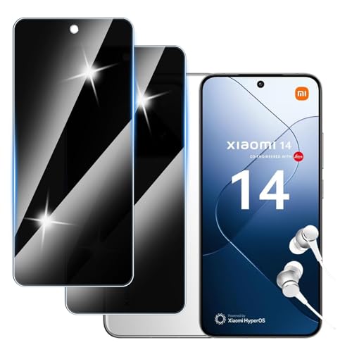 Hirshen [2 Stück] Sichtschutzfolie für Xiaomi 14 Panzer Schutz Glas, Anti-Spähen Privatsphäre Schutzfolie, 9H Härte, Anti-Kratzer, Bläschenfrei,Anti-Spy von Hirshen