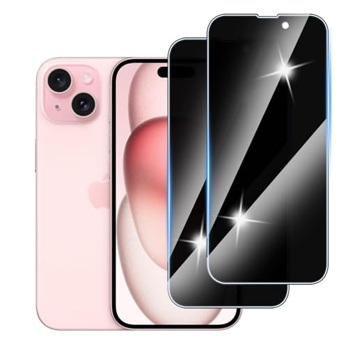 Hirshen [2 Stück] Sichtschutzfolie für iPhone 14 Pro/iPhone 15/iPhone 16 Panzer Schutz Glas, Anti-Spähen Privatsphäre Schutzfolie, 9H Härte, Anti-Kratzer, Bläschenfrei,Anti-Spy von Hirshen