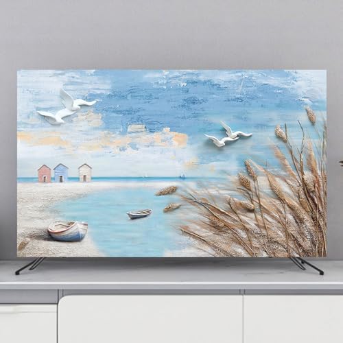 Hiseng TV Abdeckung Staubschutzhülle, Drucken Hülle Bezug Für Fernsehen Schutzhülle Hängend/Desktop Universal Stoff Tv Hülle Anwendbar 32-75 Zoll Flacher Fernseher (55 inches,Rose) von Hiseng