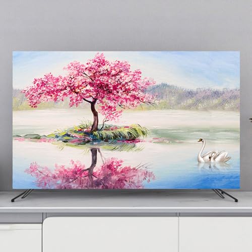Hiseng TV Abdeckung Staubschutzhülle, Exquisit Hülle Bezug Für Fernsehen Schutzhülle Hängend/Desktop Universal Stoff Tv Hülle Anwendbar 32-75 Zoll Flacher Fernseher (49-52 inches,Blume) von Hiseng