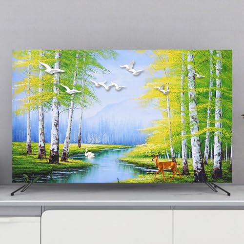 Hiseng TV Abdeckung Staubschutzhülle, Exquisit Hülle Bezug Für Fernsehen Schutzhülle Hängend/Desktop Universal Stoff Tv Hülle Anwendbar 32-75 Zoll Flacher Fernseher (49-52 inches,Wald) von Hiseng