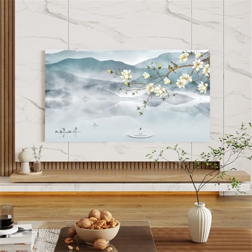 Hiseng TV-Abdeckung Staubschutzhülle, Hülle Bezug Für Fernsehen Schutzhülle Hängend/Desktop Universal Stoff Tv Hülle Anwendbar 32-85 Zoll Flacher Fernseher (69-75 Zoll,Landschaft) von Hiseng