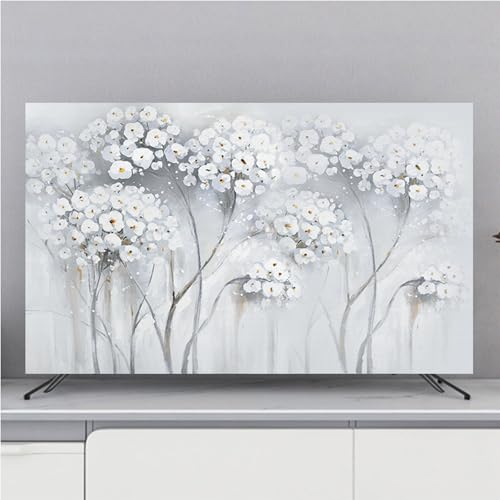Hiseng TV -Abdeckung Staubschutzhülle, Laub-Motiv Hülle Bezug Für Fernsehen Schutzhülle Hängend/Desktop Universal Stoff Tv Hülle Anwendbar 32-75 Zoll Flacher Fernseher (Blume,75 Zoll) von Hiseng
