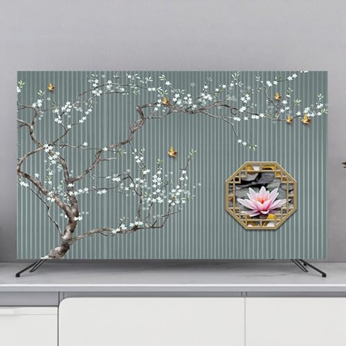 Hiseng TV -Abdeckung Staubschutzhülle, Laub-Motiv Hülle Bezug Für Fernsehen Schutzhülle Hängend/Desktop Universal Stoff Tv Hülle Anwendbar 32-75 Zoll Flacher Fernseher (Weinlese,55 Zoll) von Hiseng