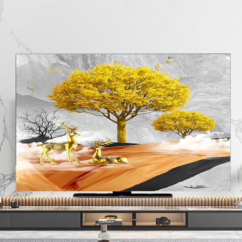 Hiseng TV Abdeckung Staubschutzhülle, Motive Druck Hülle Bezug Für Fernsehen Schutzhülle Hängend/Desktop Universal Stoff Tv Hülle Anwendbar 32-75 Zoll Flacher Fernseher (40-43 Zoll,Goldene) von Hiseng