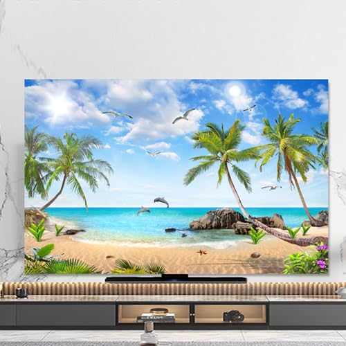 Hiseng TV Abdeckung Staubschutzhülle, Motive Druck Hülle Bezug Für Fernsehen Schutzhülle Hängend/Desktop Universal Stoff Tv Hülle Anwendbar 32-75 Zoll Flacher Fernseher (Baum 2,32 Zoll) von Hiseng