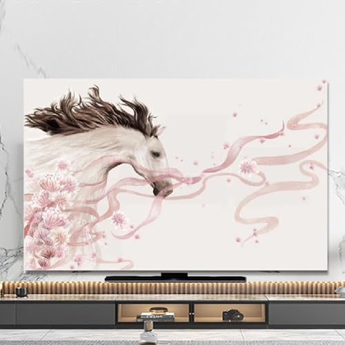 Hiseng TV Abdeckung Staubschutzhülle, Motive Druck Hülle Bezug Für Fernsehen Schutzhülle Hängend/Desktop Universal Stoff Tv Hülle Anwendbar 32-75 Zoll Flacher Fernseher (Pferd,49-52 Zoll) von Hiseng