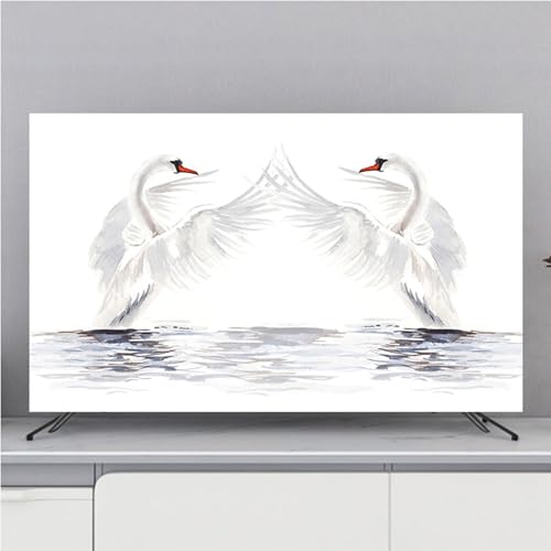 Hiseng TV -Abdeckung Staubschutzhülle, Tierdruck Hülle Bezug Für Fernsehen Schutzhülle Hängend/Desktop Universal Stoff Tv Hülle Anwendbar 32-75 Zoll Flacher Fernseher (49-52 Zoll,Schwan) von Hiseng