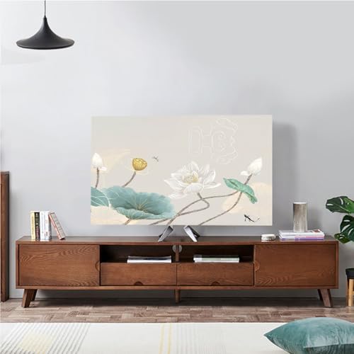 Hiseng TV -Abdeckung Staubschutzhülle Mit Gummizug, Hülle Bezug Für Fernsehen Schutzhülle Hängend/Desktop Universal Stoff Tv Hülle Anwendbar 32-75 Zoll Flacher Fernseher (52-60 Zoll,Blume) von Hiseng