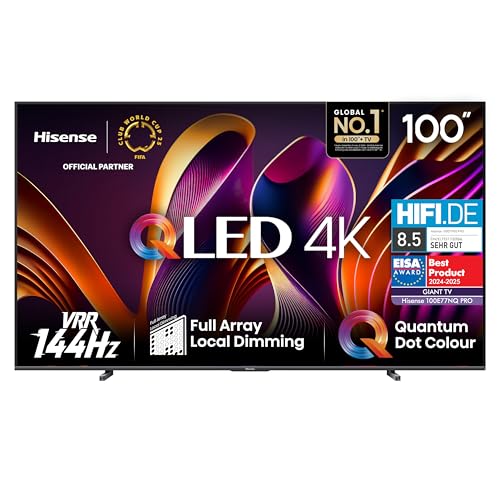 Hisense 100E77NQ Pro 254cm (100 Zoll) Fernseher, 4K UHD, QLED, Smart TV, Total HDR, Dolby Vision IQ Atmos, 144Hz (VRR), HDMI 2.1, Game Mode PRO, Triple Tuner, Alexa Built-In, Dunkelgrau, [2024] von Hisense