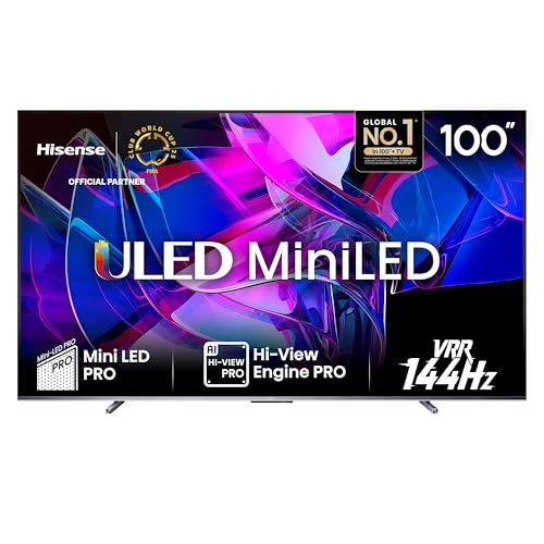 Hisense 100U7KQ (100 Zoll) Fernseher 4K Mini LED ULED HDR Smart TV, Quantum Dot, 144Hz, HDMI 2.1, Game Mode Pro, Dolby Vision IQ & Atmos, Bluetooth, Alexa Built-in, Anthrazit von Hisense