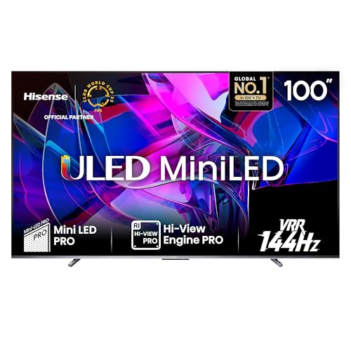 Hisense 100U7KQ (100 Zoll) Fernseher 4K Mini LED ULED HDR Smart TV, Quantum Dot, 120Hz, HDMI 2.1, Game Mode Pro, Dolby Vision IQ & Atmos, Bluetooth, Alexa Built-in, Anthrazit von Hisense