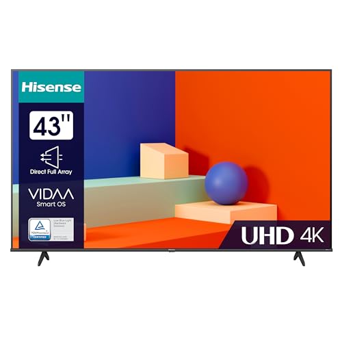 Hisense 43E6KT 108cm (43 Zoll) Fernseher, 4K UHD, Smart TV, HDR, Dolby Vision, Triple Tuner DVB-C/S/S2/T/T2, Frameless, WiFi, Bluetooth, Alexa Built-In, DTS Virtual X, Hotel Mode, Schwarz [2023] von Hisense