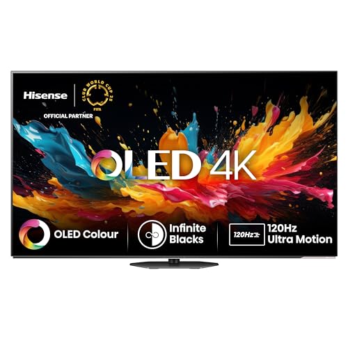 Hisense 55A85N 139cm (55 Zoll) Fernseher, 4K UHD OLED Smart TV,120Hz, HDMI 2.1, Game Mode Pro, AMD FreeSync Premium, Dolby Vision IQ & Atmos, Bluetooth, Alexa Built-in, Schwarz, [2024] von Hisense