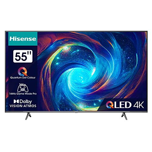 Hisense 55E7KQ PRO 139cm (55 Zoll) Fernseher, 4K UHD, QLED, Smart TV, HDR, Dolby Vision IQ, 144Hz (VRR), HDMI 2.1, Game Mode PRO, Triple Tuner, Alexa Built-In, Dolby Atmos, Dunkelgrau [2023] von Hisense