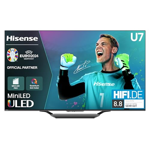 Hisense 55U7NQ 139cm (55 Zoll) Fernseher, 4K Mini LED ULED HDR Smart TV, Quantum Dot, 120Hz/ 144Hz VRR, HDMI 2.1, Game Mode Pro, Dolby Vision IQ & Atmos, Bluetooth, Alexa Built-in, Anthrazit, [2024] von Hisense