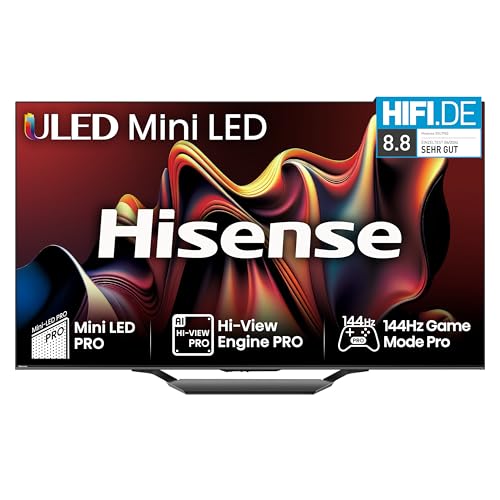 Hisense 55U7NQ 139cm (55 Zoll) Fernseher, 4K Mini LED ULED HDR Smart TV, Quantum Dot, 120Hz/ 144Hz VRR, HDMI 2.1, Game Mode Pro, Dolby Vision IQ & Atmos, Bluetooth, Alexa Built-in, Anthrazit, [2024] von Hisense