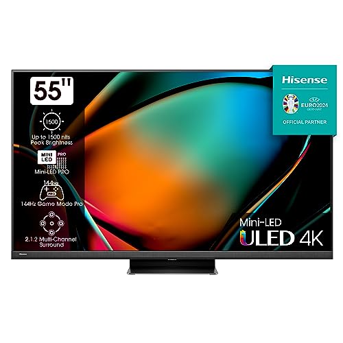 Hisense 55U8KQ Mini LED 4K ULED Smart TV - 139 cm (55 Zoll) Dolby Vision IQ & Atmos, 120Hz Panel, Game Mode Pro, UHD AI Upscaler, HDR10+, Bluetooth, Apple AirPlay, Alexa, anthrazit [2023] von Hisense