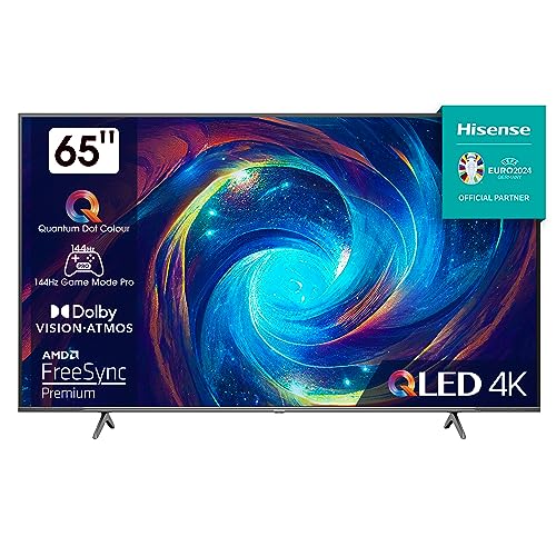 Hisense 65E7KQ PRO 164cm (65 Zoll) Fernseher, 4K UHD, QLED, Smart TV, HDR, Dolby Vision IQ, 144Hz (VRR), HDMI 2.1, Game Mode PRO, Triple Tuner, Alexa Built-In, Dolby Atmos, Dunkelgrau [2023] von Hisense