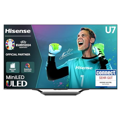 Hisense 65U7NQ 164cm (65 Zoll) Fernseher, 4K Mini LED ULED HDR Smart TV, Quantum Dot, 120Hz/ 144Hz VRR, HDMI 2.1, Game Mode Pro, Dolby Vision IQ & Atmos, Bluetooth, Alexa Built-in, Anthrazit, [2024] von Hisense