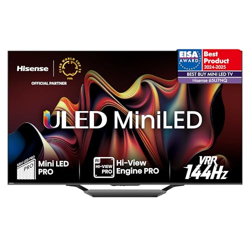 Hisense 65U7NQ 164cm (65 Zoll) Fernseher, 4K Mini LED ULED HDR Smart TV, Quantum Dot, 120Hz/ 144Hz VRR, HDMI 2.1, Game Mode Pro, Dolby Vision IQ & Atmos, Bluetooth, Alexa Built-in, Anthrazit, [2024] von Hisense