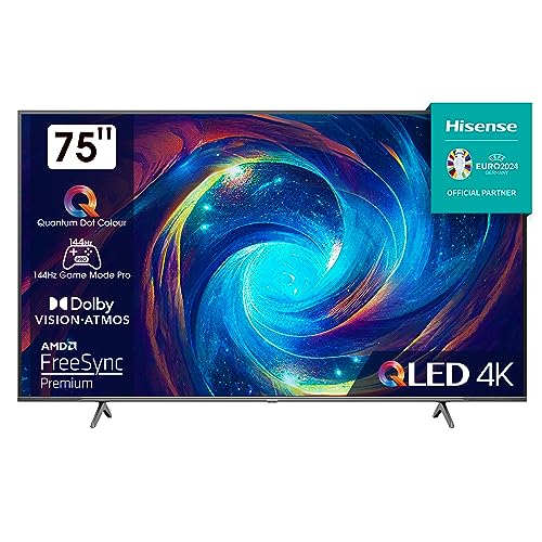 Hisense 75E7KQ PRO 189cm (75 Zoll) Fernseher, 4K UHD, QLED, Smart TV, HDR, Dolby Vision IQ, 144Hz (VRR), HDMI 2.1, Game Mode PRO, Triple Tuner, Alexa Built-In, Dolby Atmos, Dunkelgrau [2023] von Hisense