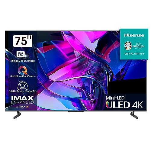 Hisense 75U7KQ 189cm (75 Zoll) Fernseher, 4K Mini LED ULED HDR Smart TV, Quantum Dot, 120Hz, HDMI 2.1, Game Mode Pro, Dolby Vision IQ & Atmos, Bluetooth, Alexa Built-in, Anthrazit [2023] von Hisense