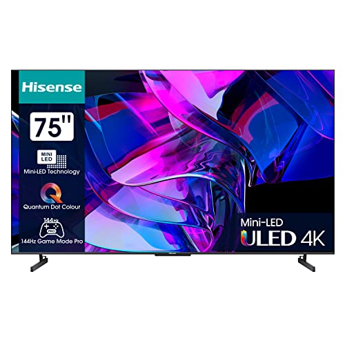 Hisense 75U7KQ 189cm (75 Zoll) Fernseher, 4K Mini LED ULED HDR Smart TV, Quantum Dot, 120Hz, HDMI 2.1, Game Mode Pro, Dolby Vision IQ & Atmos, Bluetooth, Alexa Built-in, Anthrazit [2023] von Hisense