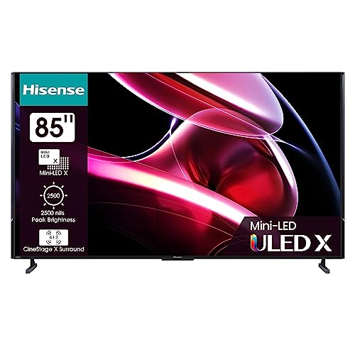 Hisense 85UXKQ 217 cm (85 Zoll) Fernseher, 4K Mini LED ULED, Smart TV, HDR10+, Dolby Vision IQ, Triple Tuner, 144 Hz (VRR), Airplay, Alexa Built-in, Dolby Atmos, Anthrazit (2023) von Hisense