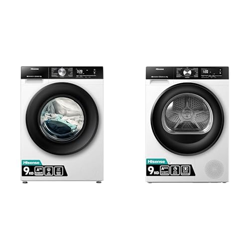 Hisense Bundle of WF3S9043BW3 Waschmachine mit Dampffunkunktion, 9 kg DH3S902BW3, 9KG, Kondensation mit Wärmepumpe von Hisense