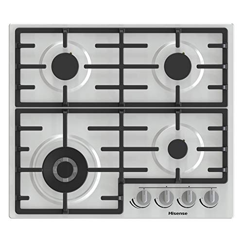 Hisense GM663XB Gaskochfeld, 4 Kochstellen, Breite 60 cm, Doppelkronen-Wokbrenner und Gusseisen-Grills, integrierte Zündung, Anti-Fingerabdruck Edelstahl von Hisense