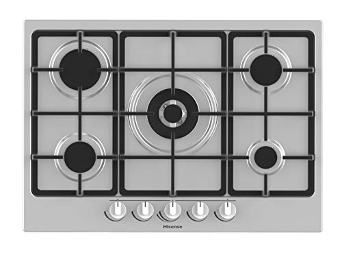 Hisense GM773XF Gaskochfeld, 5 Kochzonen, Breite 70 cm, Wok-Brenner mit Doppelkrone und Gussgrill, integrierte Zündung, Edelstahl Anti-Fingerabdruck von Hisense