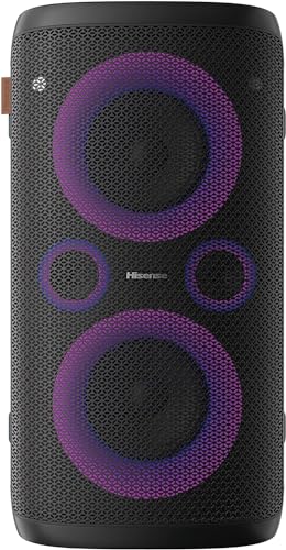 Hisense Party Rocker One, der Bluetooth-Lautsprecher mit Einer Leistung von 300 W, integrierter Tieftöner, Karaoke-Modus, integriertes kabelloses Ladepad, AUX-Eingang und Ausgang, USB von Hisense