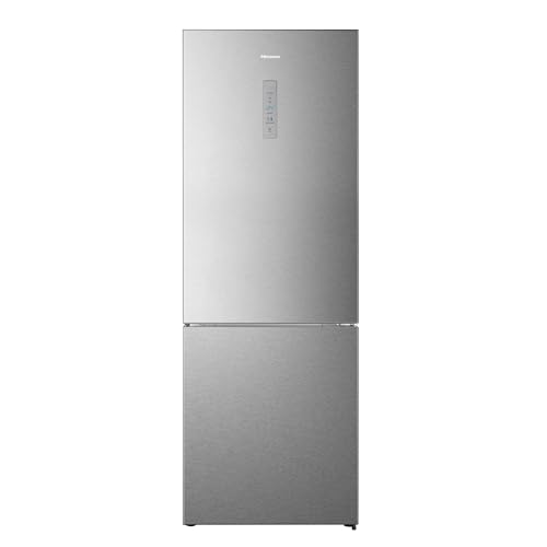 Hisense RB645N4BID Kühlschrank Kombi-Inverter, Sonderbreite 70 cm, Weinregal, Frostfrei, 2 m, 495 l, Luftstromsystem, Edelstahl-Finish von Hisense