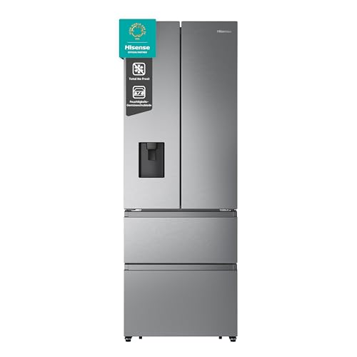 Hisense RF632N4WIE French Door Kühl-Gefrierkombination/ NoFrostPlus/ Inverter-Kompressor/ Wasserspender/ CrispZone/ 200 cm/ Kühlteil 336 l/ Gefrierteil 149 l/ 38 dB/ 295 kWh/ Jahr/ Inox-Look von Hisense