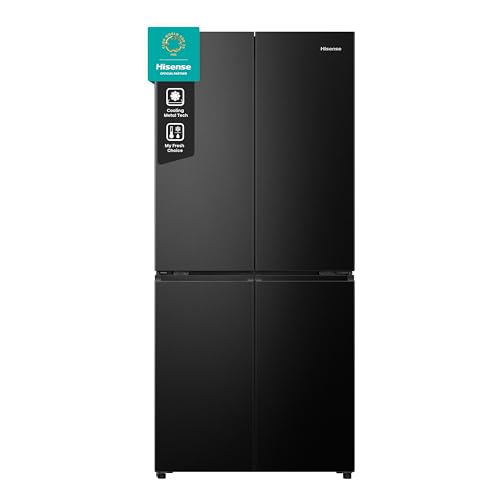 Hisense RQ5P470SAFD Cross-Door Kühl-Gefrier-Kombination, 304 Liter Kühlteil, 179 Liter Gefrierteil, Total NoFrost, Wifi, Multi AirFlow, FastFreeze, Energieeffizienzklasse D, 178,5cm x 79,4cm, schwarz von Hisense