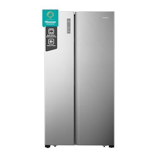 Hisense RS677N4BIE Side-by-Side Kühl-Gefrierkombination/ NoFrostPlus/ Multiflow 360°/ SuperCool/ BigBox/ 179,3 cm/ Kühlteil 334 l/ Gefrierteil 185 l/ 42 dB/ 309 kWh/ Jahr/ Inox-Look von Hisense