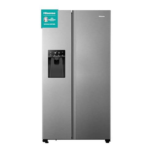 Hisense RS694N4TIE Side-by-Side Kühl-Gefrierkombination/ NoFrostPlus/ Inverter-Kompressor/ Eis-Wasser Spender/ HolidayMode/ 178,6 cm/ Kühlteil 371 l/ Gefrierteil 191 l/ 42 dB/ 323 kWh/ Jahr/ Inox-Look von Hisense