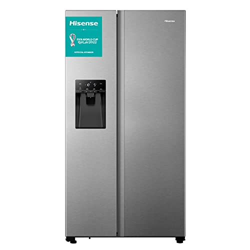 Hisense RS694N4TIE Side-by-Side Kühl-Gefrierkombination/ NoFrostPlus/ Inverter-Kompressor/ Eis-Wasser Spender/ HolidayMode/ 178,6 cm/ Kühlteil 371 l/ Gefrierteil 191 l/ 42 dB/ 323 kWh/ Jahr/ Inox-Look von Hisense