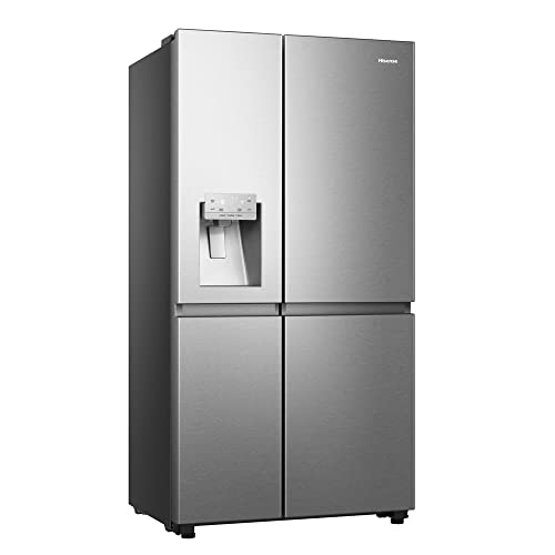 Hisense RS818N4TIE Side-by-Side Kühl-Gefrierkombination /179 cm/Inverter Kompressor/Total NoFrost/Multi Air Flow/Wasserspender mit Wassertank/Kühlteil 417 l/Gefrierteil 215 l/Inox-Look, Edelstahl von Hisense