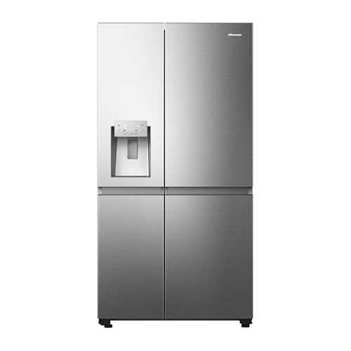 Hisense RS818N4TIE Side-by-Side Kühl-Gefrierkombination /179 cm/Inverter Kompressor/Total NoFrost/Multi Air Flow/Wasserspender mit Wassertank/Kühlteil 417 l/Gefrierteil 215 l/Inox-Look, Edelstahl von Hisense