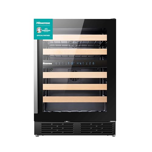 Hisense RW17W4NWLG0 Weintemperierschrank, Kapazität bis zu 46 Flaschen, Glastür mit UV Schutz, LED Innenbeleuchtung, Türanschlag wechselbar, schwarz von Hisense